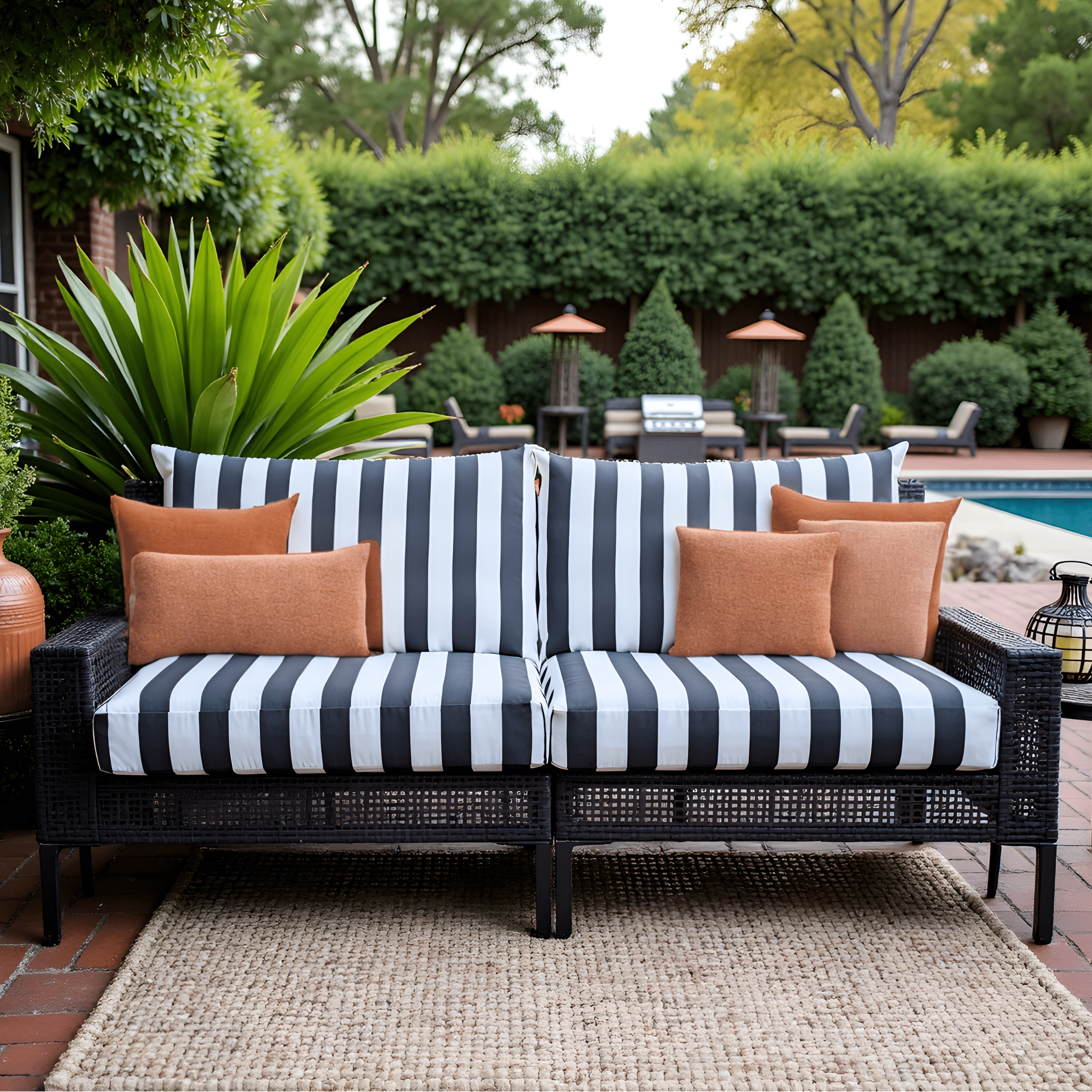 Rockin Cushions IKEA Outdoor Slipcovers 2 x Seat Covers Black and White Cabana Stripe Outdoor Slip Covers, Compatible with IKEA Duvholmen